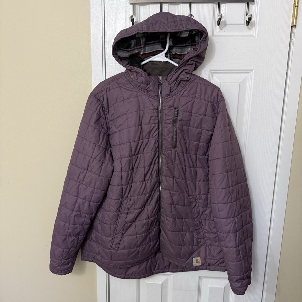 Carhartt Amoret Jacket Womens XL 16/18 Purple Quilted Hooded Flannel Lined
